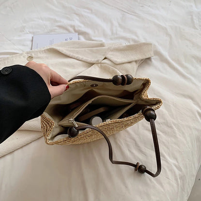 Straw Woven Shoulder Bag for Women – Handmade Boho Tote