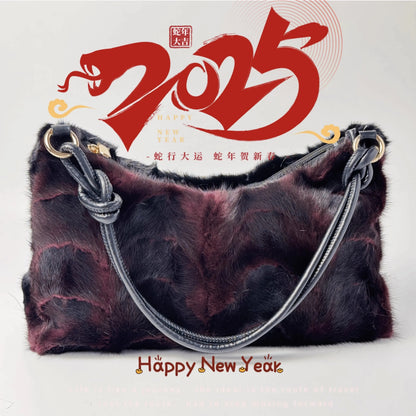 Mew Real Mink Fur Natural Cloud Winter Thick Bag Single Shoulder Women Fluffy Evening Ladies - Thick