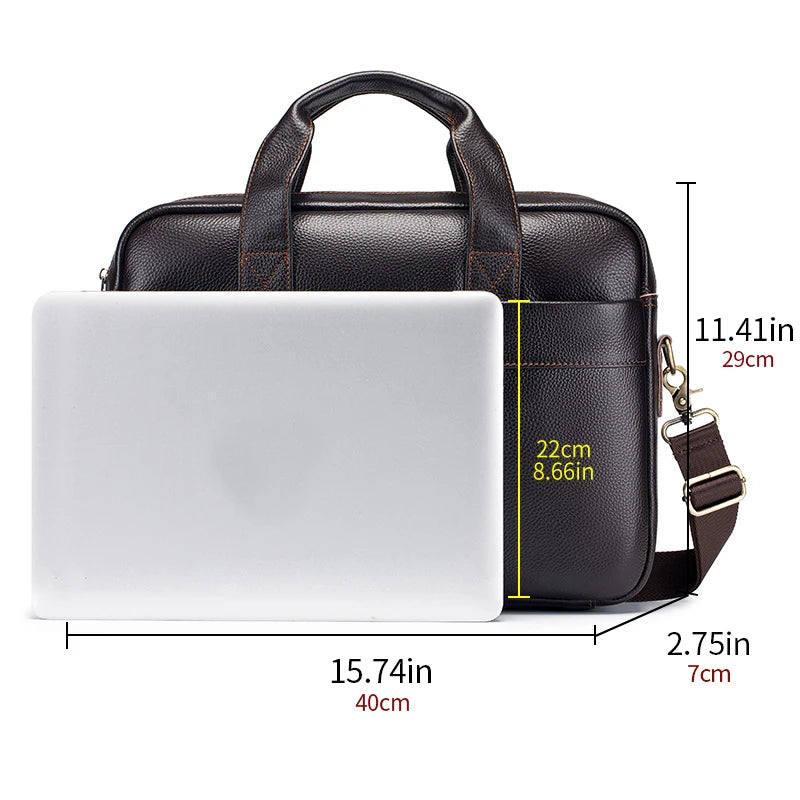 14-Inch Genuine Leather Men's Laptop Briefcase Bag