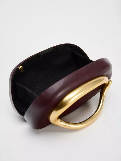 Luxury Oval Clutch Evening Bag with Gold Metal Closure – Women's Mini Handbag