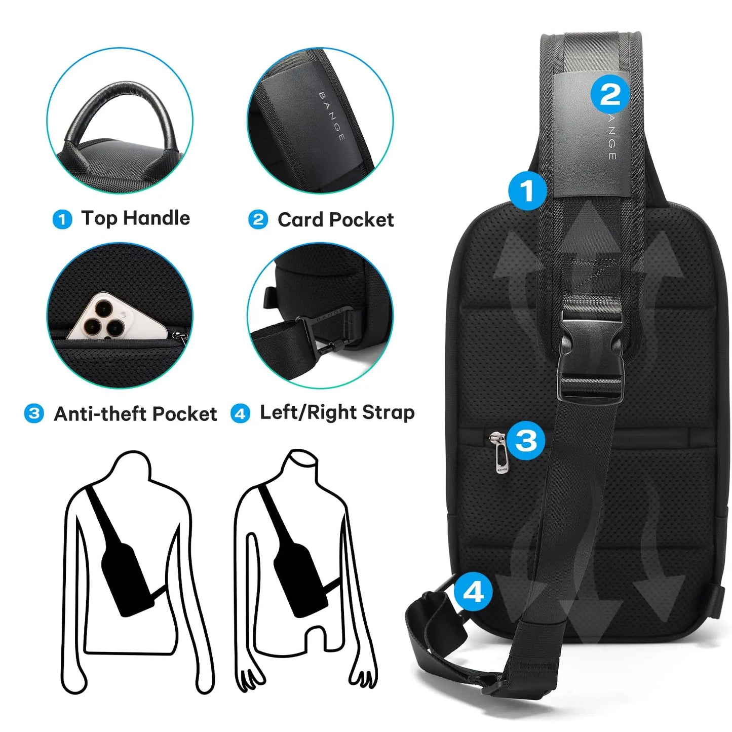 Bange Anti-Theft Sling Bag – Waterproof Crossbody Chest Bag for Men