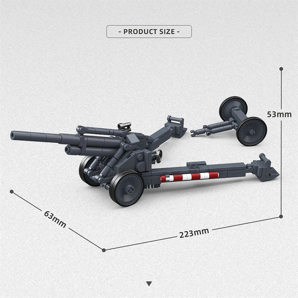 WWII Howitzer Cannon Building Blocks Military Artillery Set