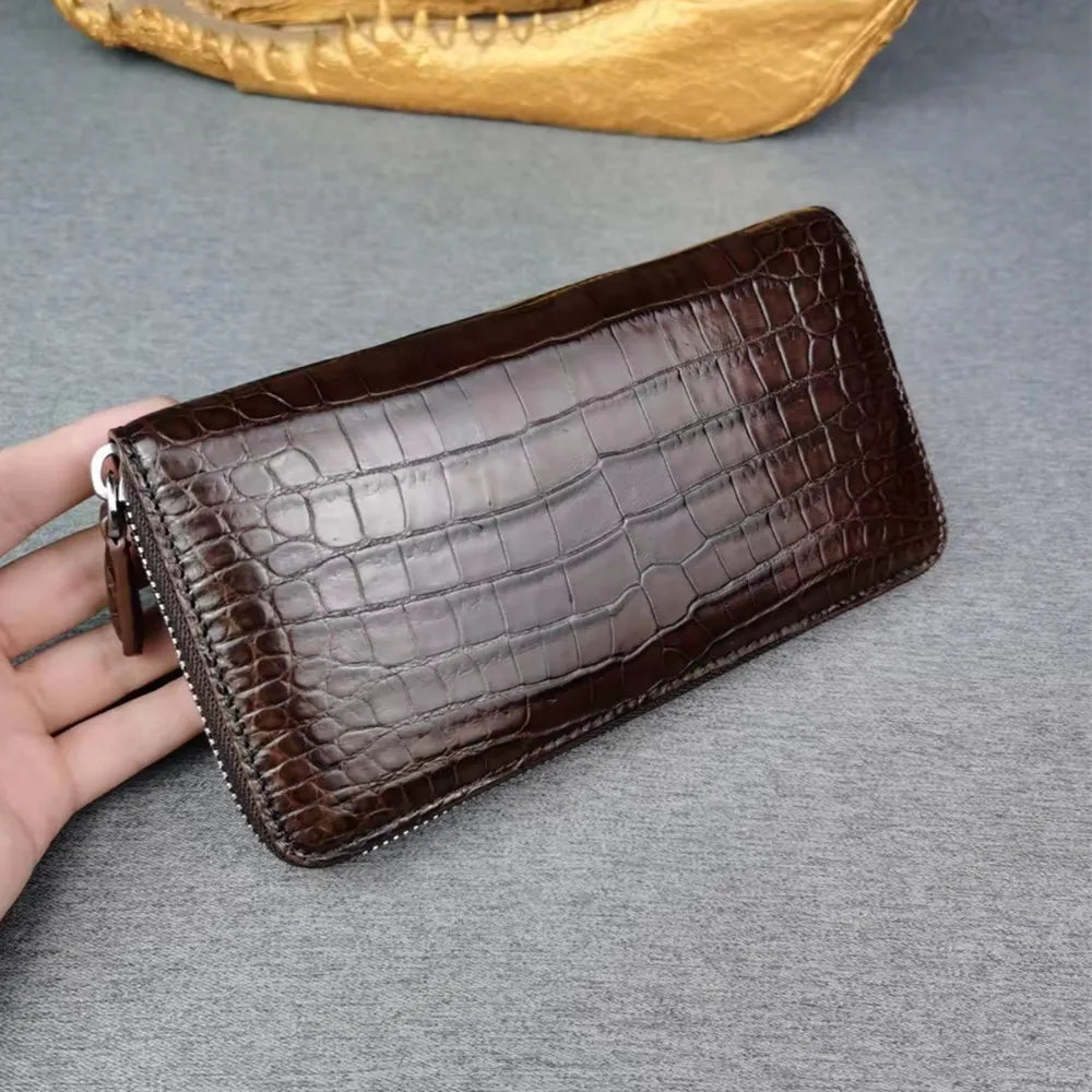 Genuine Crocodile Leather Long Zip-Around Wallet