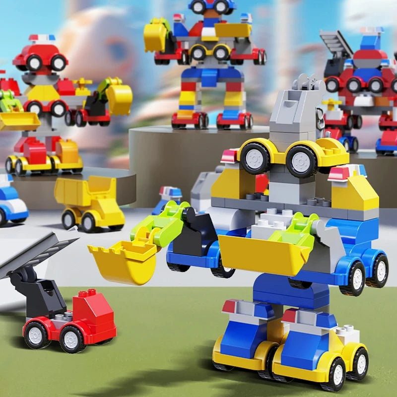 Large Particle Building Blocks Engineering Vehicle Set for Kids – Excavator & Cars