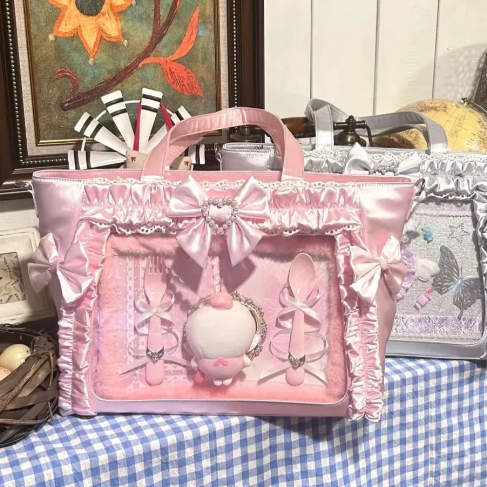 Lace Bow Ita Bag Y2K Lolita Shoulder Bag with Display Window