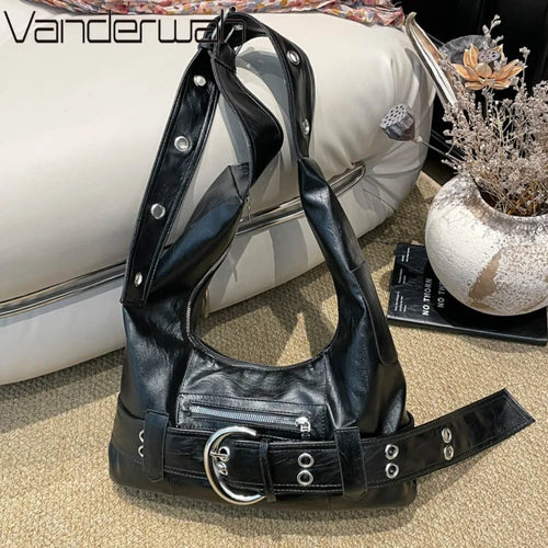 Large Capacity PU Leather Hobo Bag for Women – Buckle Shoulder Bag