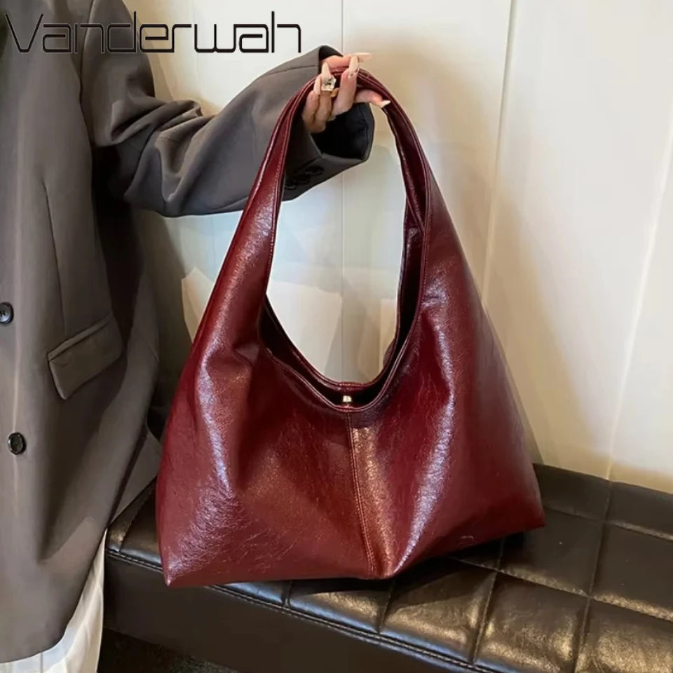 Large PU Leather Hobo Shoulder Bag – Y2K Women's Handbag