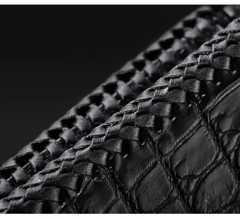 Hand-Woven Crocodile Leather Men's Bifold Wallet – 9 & 12 Card Slots