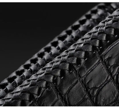Hand-Woven Crocodile Leather Men's Bifold Wallet – 9 & 12 Card Slots