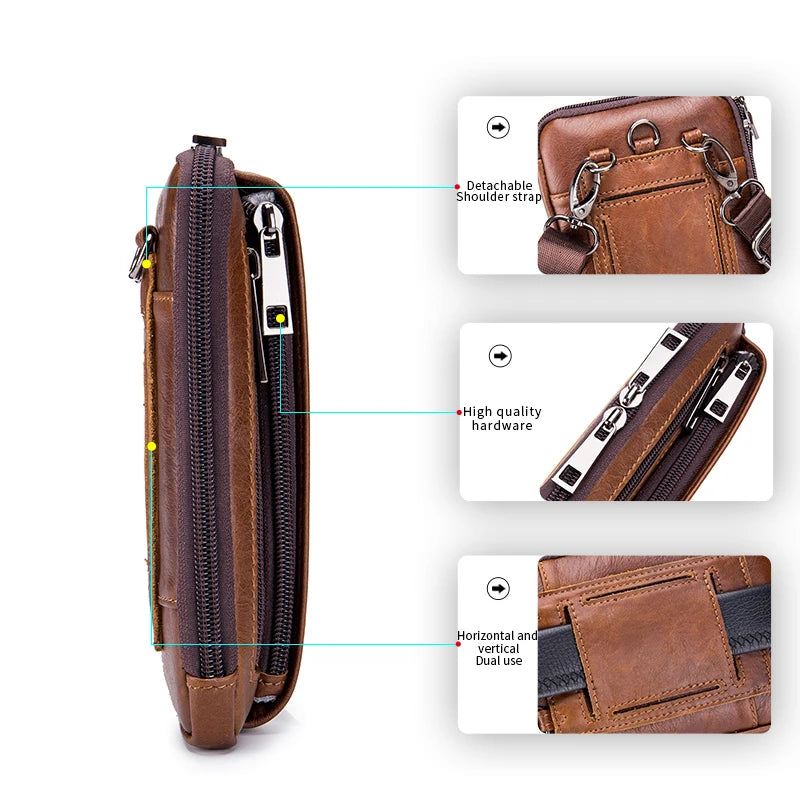 Men's Genuine Leather Waist Bag & Phone Pouch