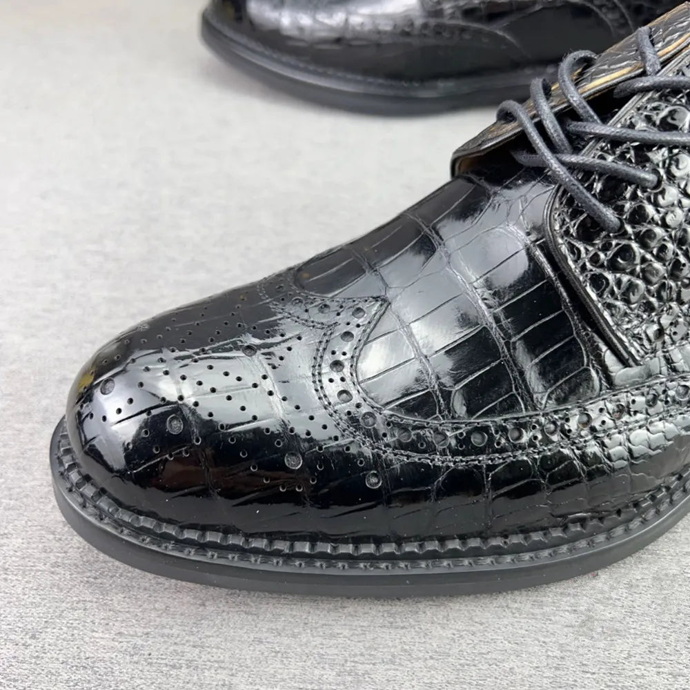 Crocodile Leather Wingtip Brogue Dress Shoes for Men