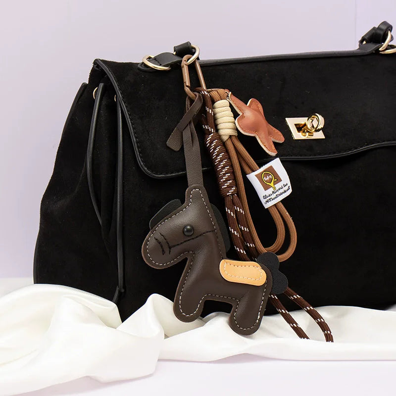 PU Leather Horse Keychain Bag Charm with Rope