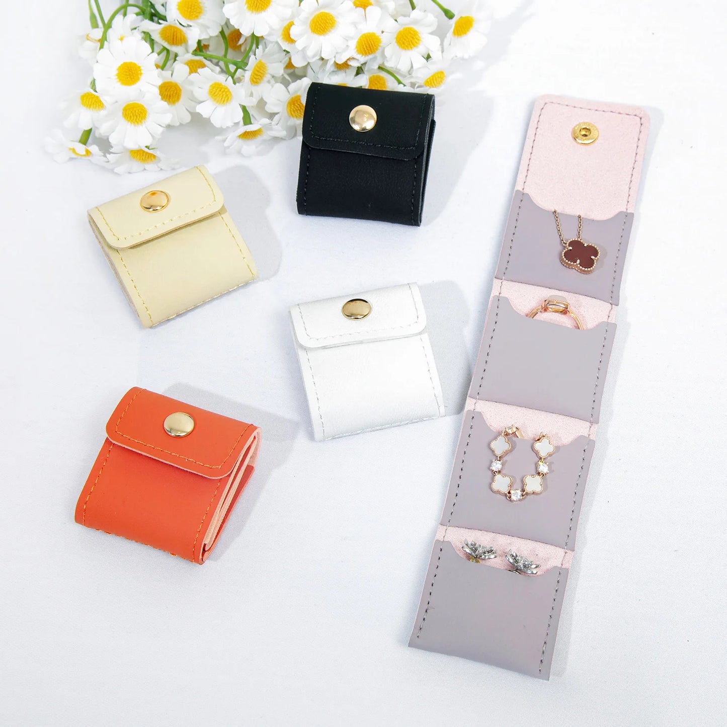 Jewelry Travel Pouch – Mini PU Leather Organizer with Snap Closure