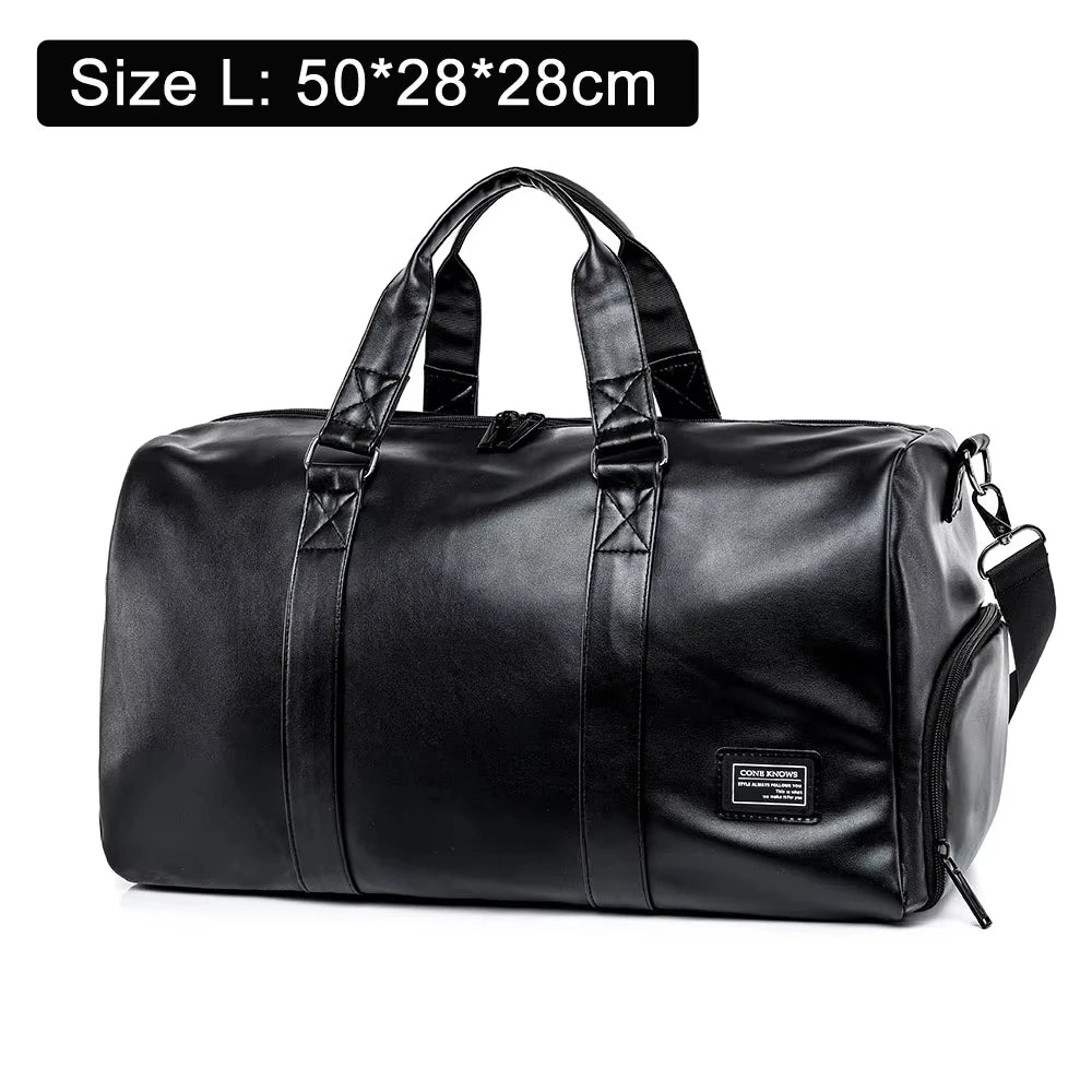 PU Leather Gym Bag for Men – Sports Duffel with Shoe Compartment