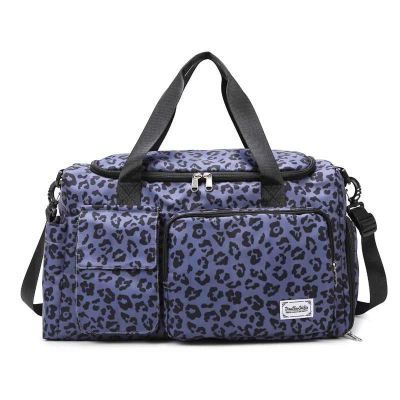 Leopard Print Duffle Bag – Multi-Pocket Sports & Travel Bag