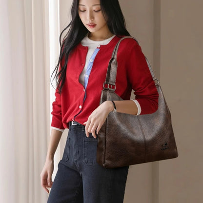 3-Layer Soft Leather Hobo Tote Bag for Women – Large Shoulder Handbag
