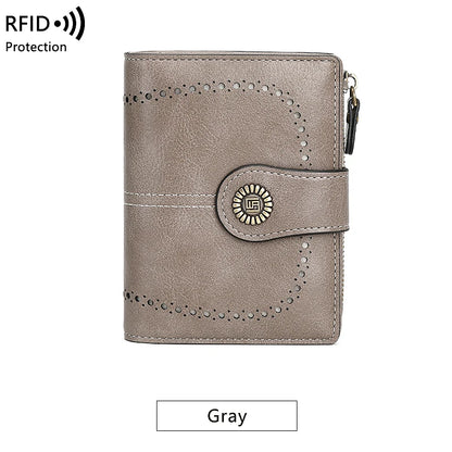 RFID Blocking Women's Vintage Bifold Wallet – Multi-Card Zip