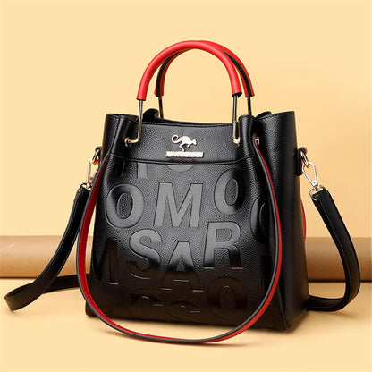 Letter-Embossed PU Leather Women's Handbag – 3-Layer Luxury Tote