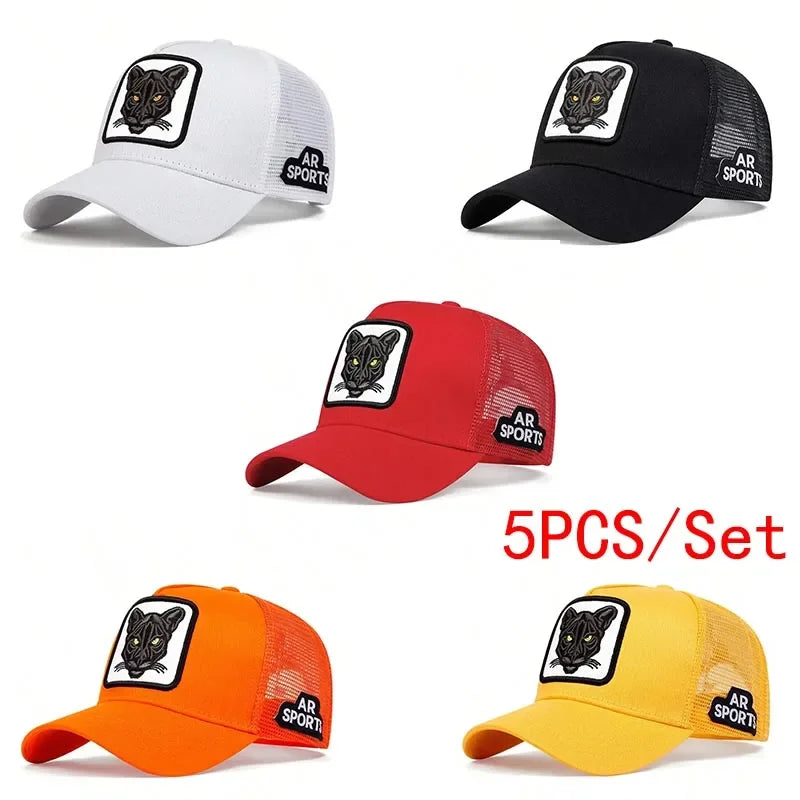 Panther Embroidery Mesh Trucker Cap – Unisex Adjustable Baseball Hat