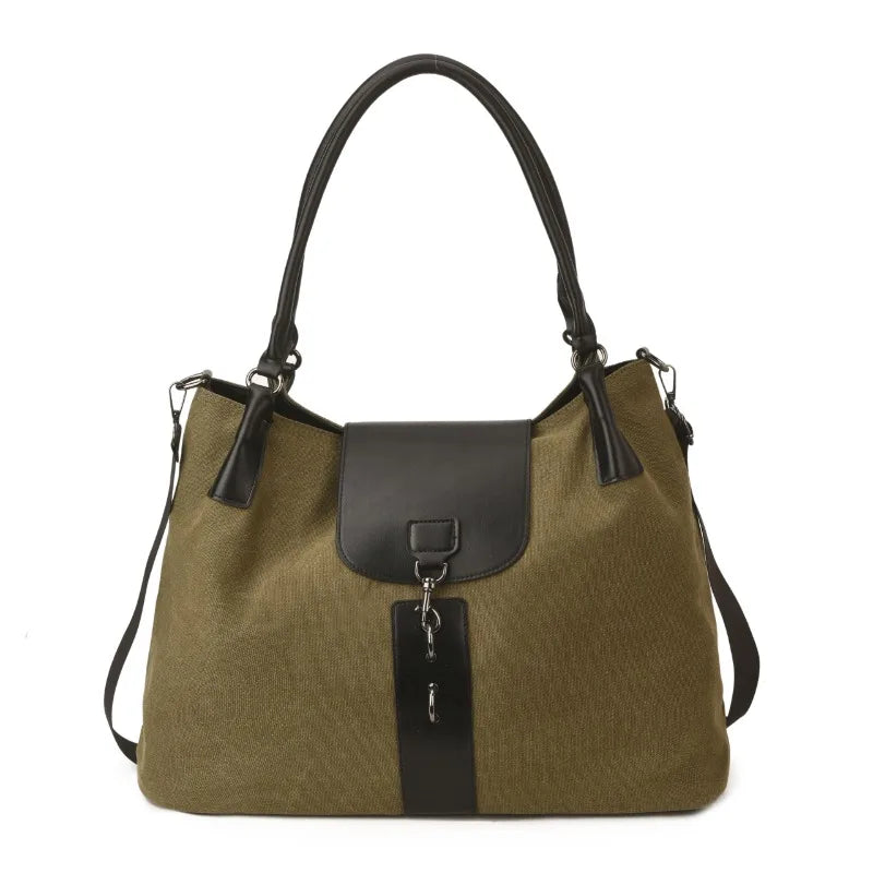 Canvas & PU Leather Tote Bag – Large Capacity Work & Travel Handbag