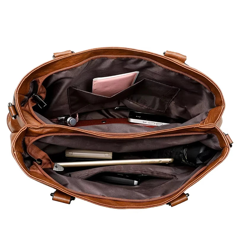 Women's Leather Tote Handbag – Top Handle Shoulder & Crossbody Bag