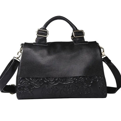 Floral Embossed Genuine Leather Women's Handbag – Shoulder Bag