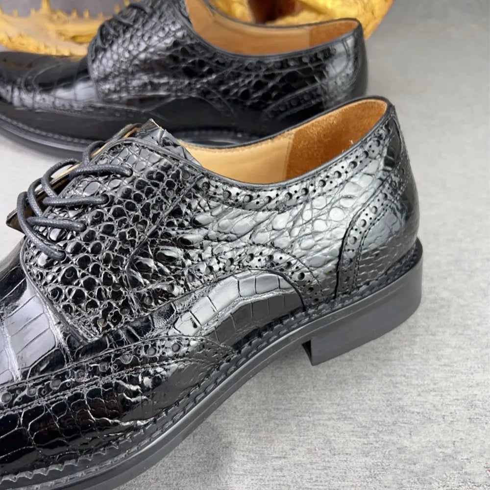 Crocodile Leather Wingtip Brogue Dress Shoes for Men