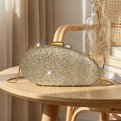 Rhinestone Evening Clutch Bag – Oval Crystal Crossbody Purse for Women