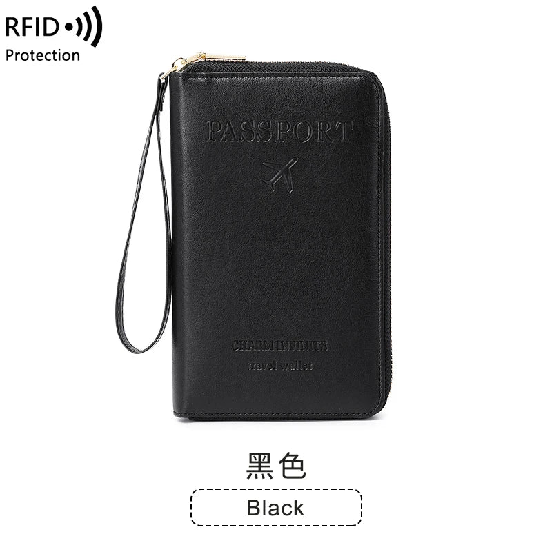 RFID Travel Wallet – Long Passport Holder with Zipper & Wrist Strap