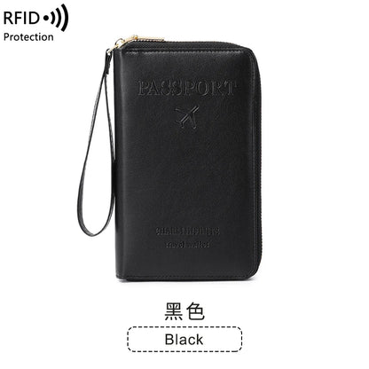 RFID Travel Wallet – Long Passport Holder with Zipper & Wrist Strap