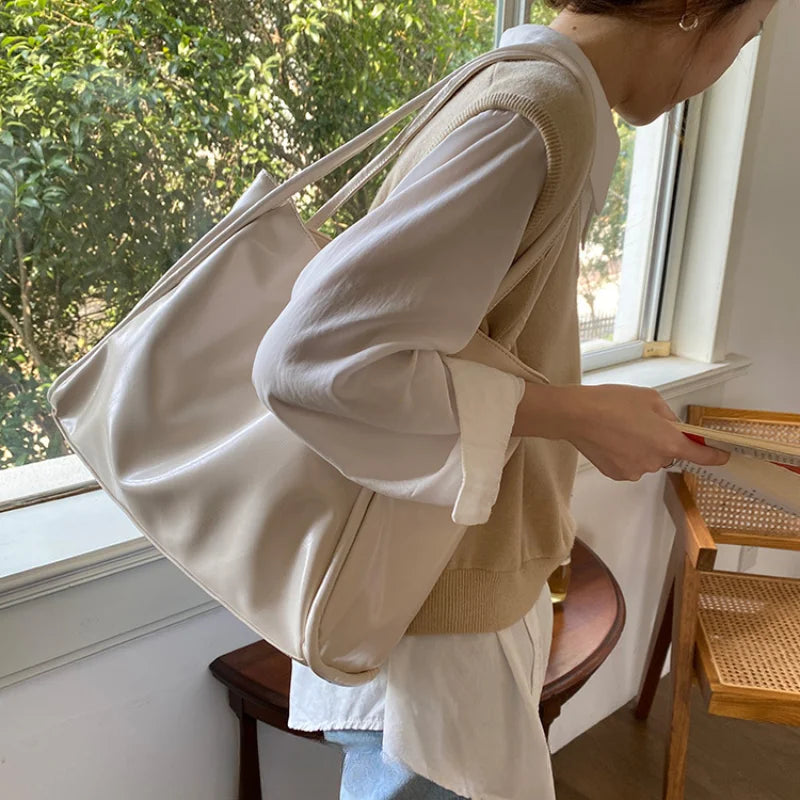 Large PU Leather Tote Bag – Soft Shoulder Bag for Women