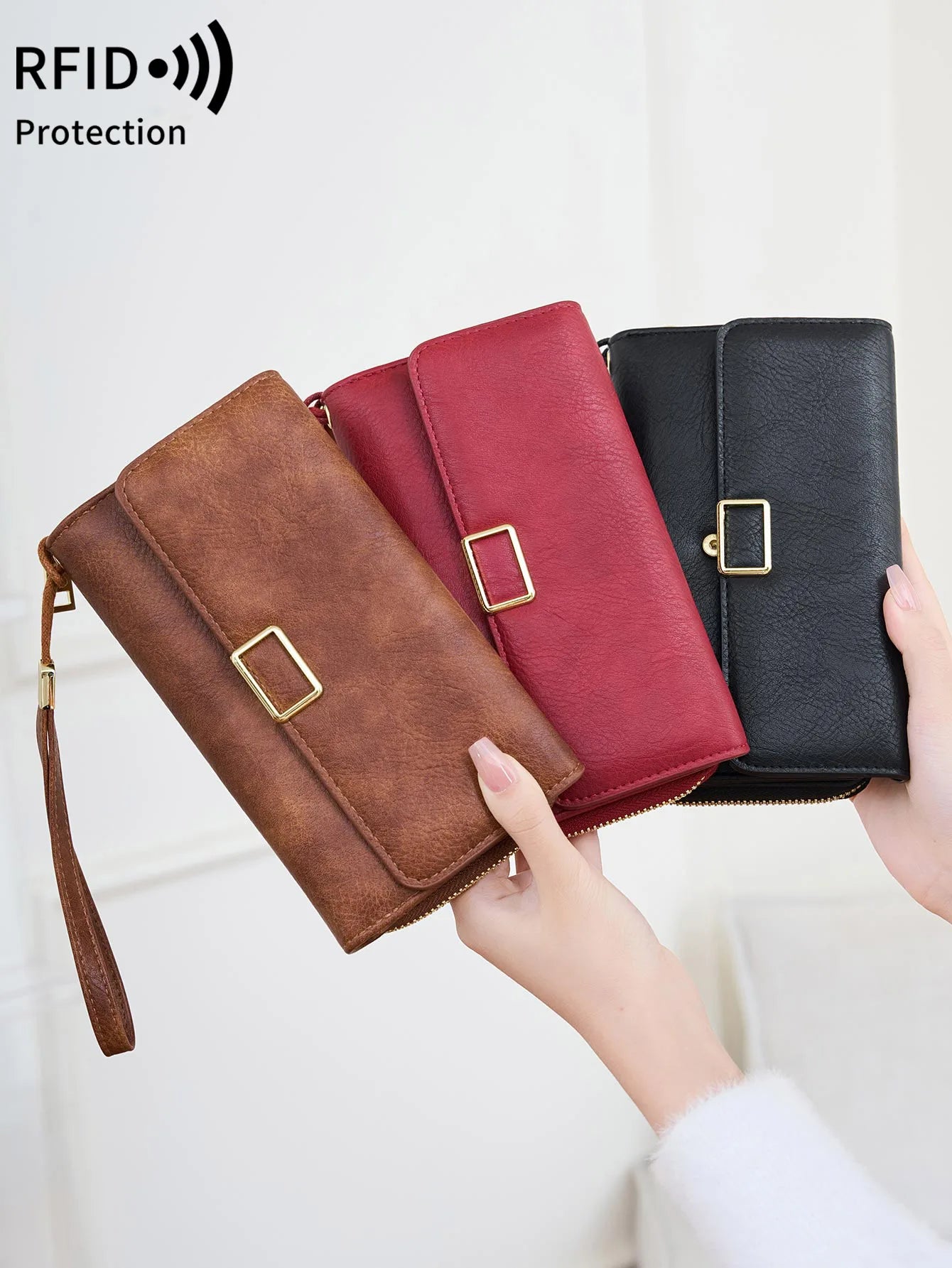 RFID Blocking Trifold Wallet for Women – Vintage Multifunction Long Cardholder