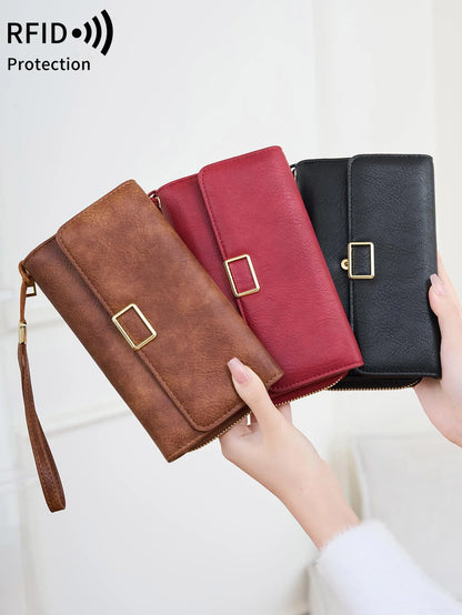 RFID Blocking Trifold Wallet for Women – Vintage Multifunction Long Cardholder