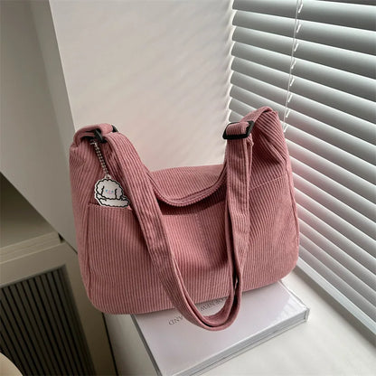 Corduroy Shoulder Tote Bag – Women's Striped Large Capacity