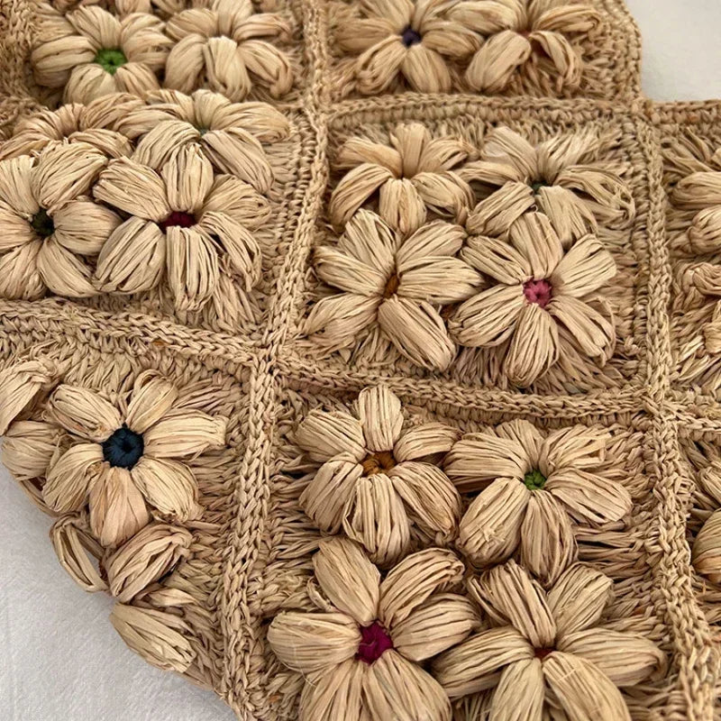 Straw Woven Tote Bag – 3D Floral Large Capacity Summer Handbag