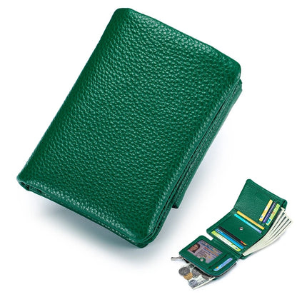 Genuine Cowhide Leather Trifold Wallet with Zipper Coin Pocket