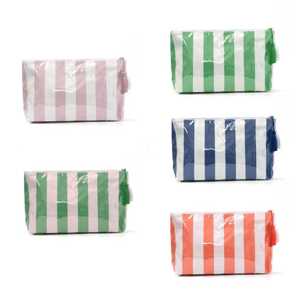 Cosmetic Bag – Large Striped Travel Makeup Pouch with Tassel