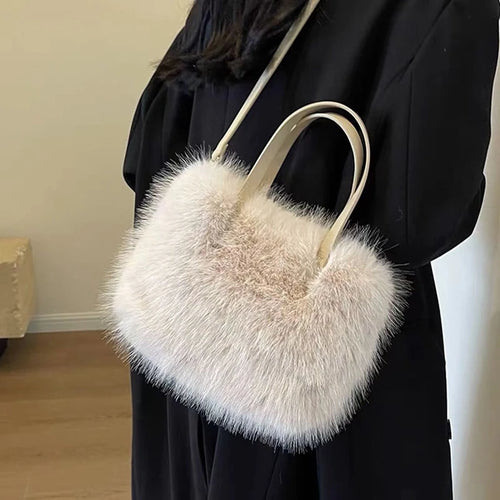 Faux Fur Plush Tote Bag – Soft Fluffy Women's Handbag