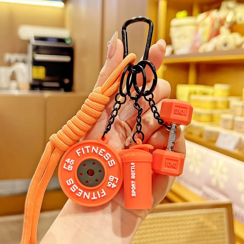 Gym Fitness Keychain Set – Dumbbell, Weight Plate & Shaker Charm