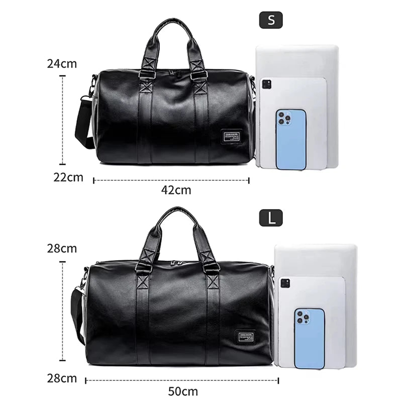 PU Leather Gym Bag for Men – Sports Duffel with Shoe Compartment