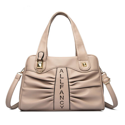 Ruched Vegan Leather Handbag with Top Handle & Crossbody Strap