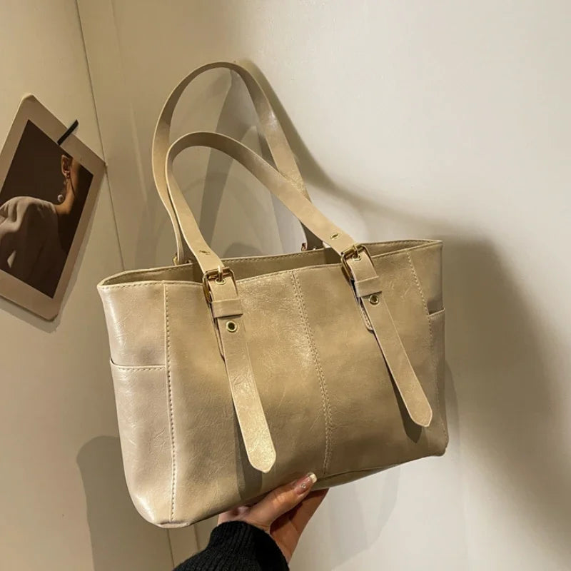 PU Leather Tote Bag Retro Large Capacity Women's Shoulder Bag