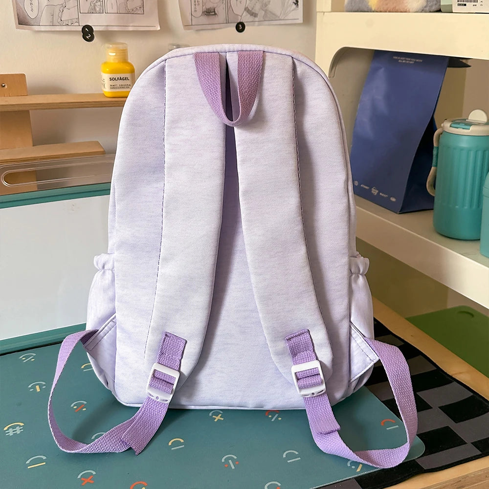 Bow Embroidery Pastel Backpack for Teen Girls – Cute School Bag