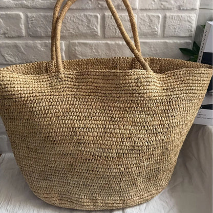 Large Handwoven Rattan Tote Bag Women Natural Straw Beach Purse Luxury Shoulder Bags Handbag Summer