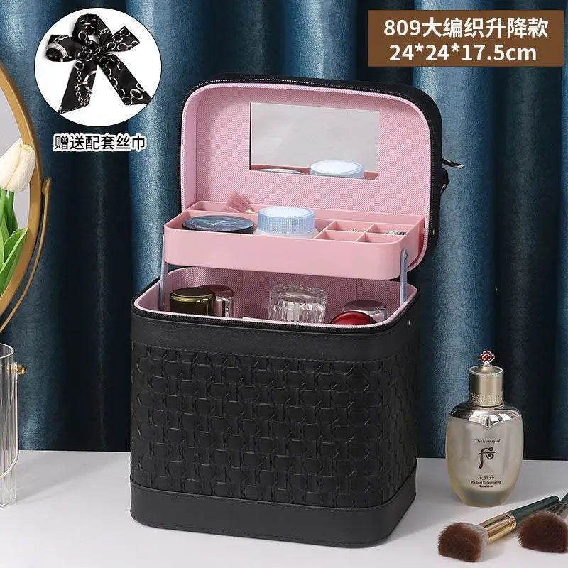 Large Makeup Organizer Box for Women – Professional Cosmetic Case with Mirror