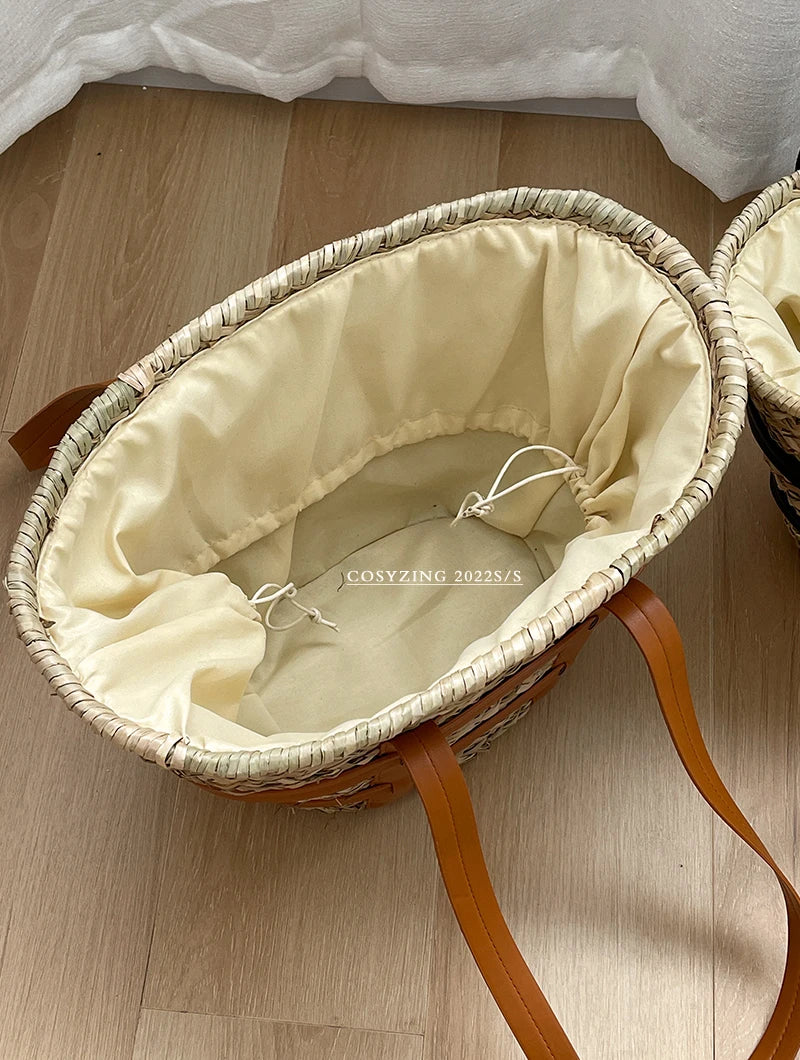2022 Beach Basket Summer Bag Straw Bags Big Rattan Shoulder Large Capacity Woven Hand-Made Handbags