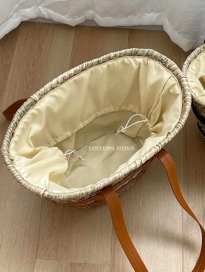 2022 Beach Basket Summer Bag Straw Bags Big Rattan Shoulder Large Capacity Woven Hand-Made Handbags