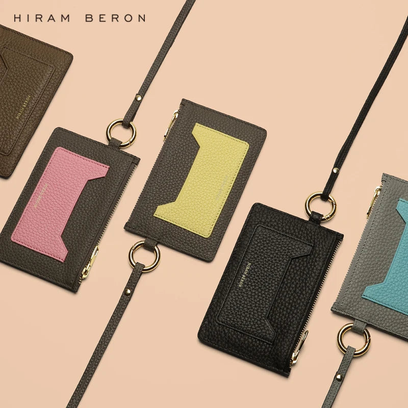 Leather ID Card Holder with Lanyard, Slim Badge Holder Wallet