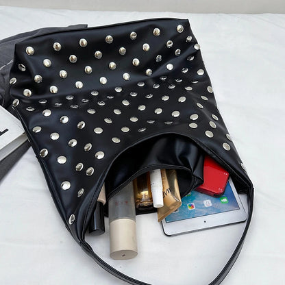 Moods Slouchy Studded Tote Bag Set Women Biker Style Rivets Decor 2-In-1 Large Capacity Underarm