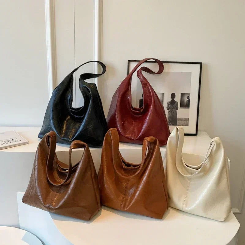 Large PU Leather Shoulder Bag – Soft Hobo Tote for Women